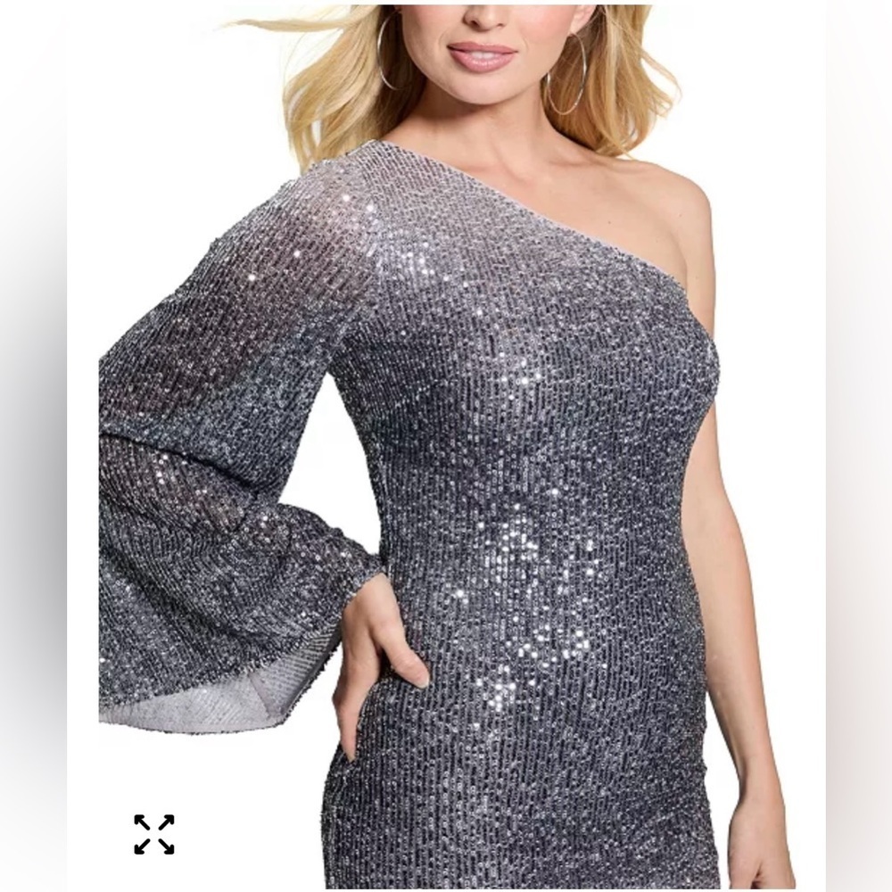 GUESS Womens Samantha One Bell Sleeve Sequin Silver and Gray Ombre Deess - XL - Picture 2 of 9